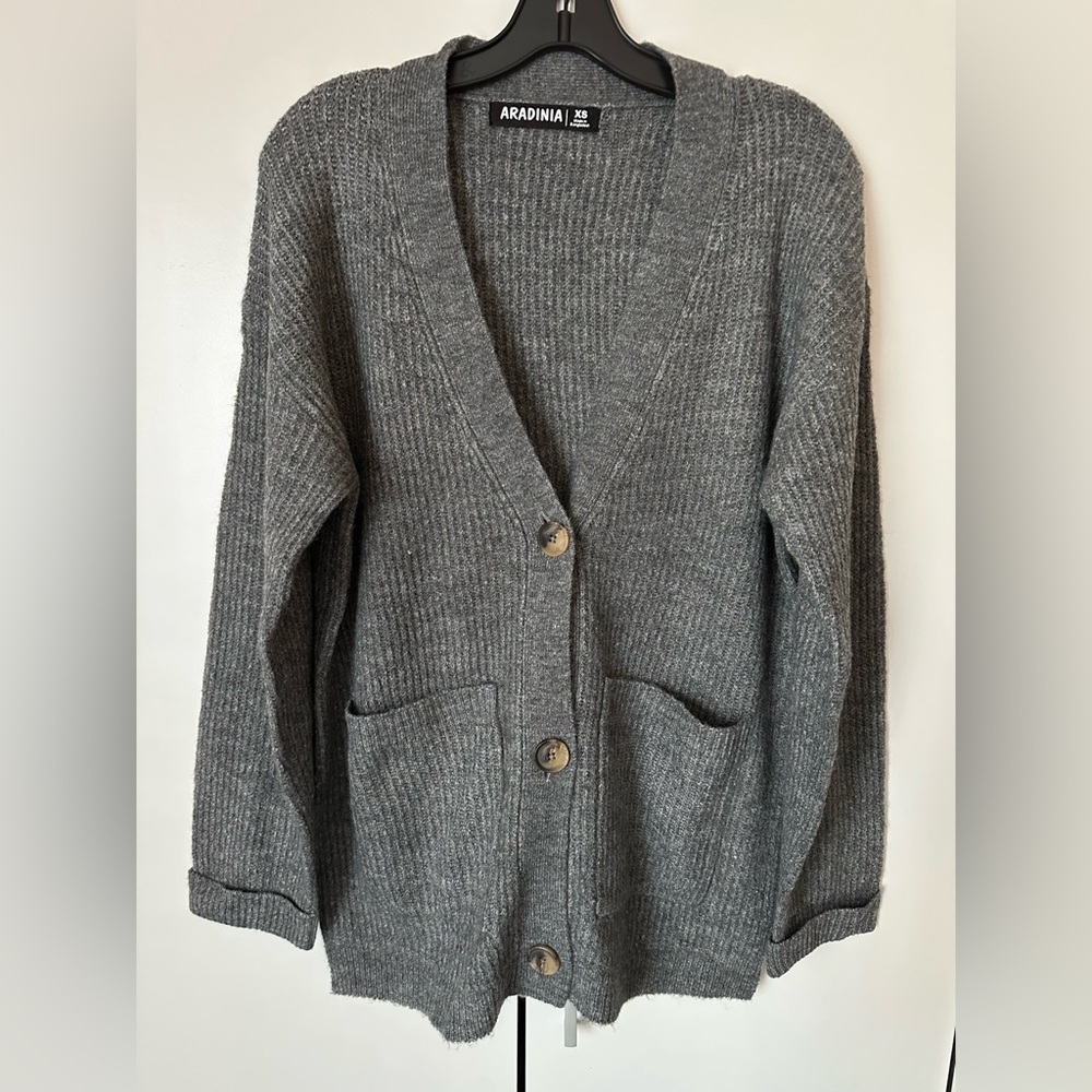 Women's Gray Oversized Cardigan Sweater